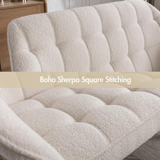 Hyfirm Small Loveseat Sofa, 48 inch Love Seat for Living Room Comfy Sherpa Mini Couch with Wood Legs for Small Spaces Bedroom Apartment Office, White