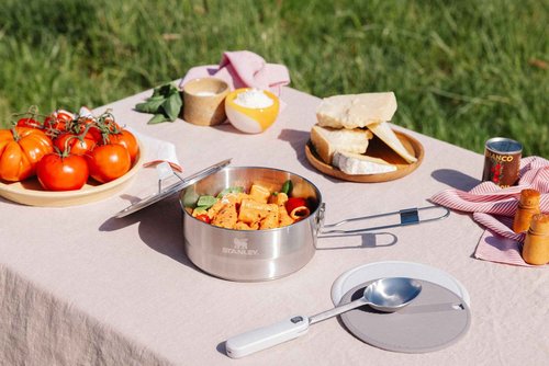 Stanley Wildfare Pro 5-Piece Stainless Steel Saucepan Cook Set | 2 qt Saucepan with Fold & Lock Handle | Cutting Board and Spoon | Camping Essentials for Your Camp Kitchen | BPA-Free