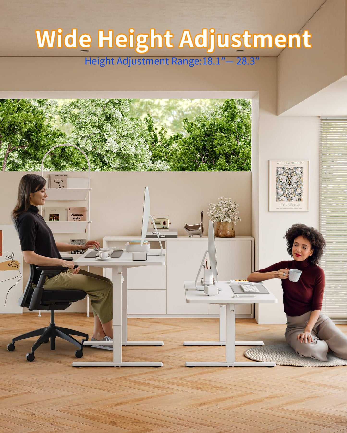 YIHAYO One-Piece Low Height Adjustable Desk, Lifts 18.1-28.3 Inches, Electric Standing Desk for Short People, 32 x 24 Inches Computer Table with Splice Board for Home Office, White