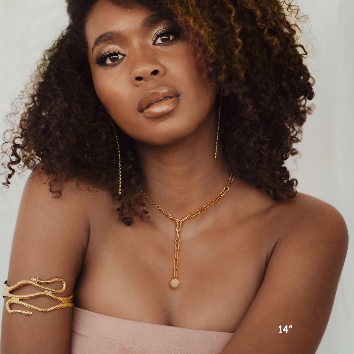Aobei Pearl 18K Gold Paperclip Chain Link Y-Shaped Necklace Dainty Gold Matta Ball Pendant Necklace for Women Fashion Lariat Jew