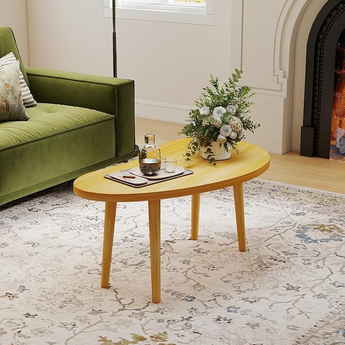 Funecy Coffee Table Low Table with Solid Wood Sturdy Legs, Floor Table Desk for Sitting on The Floor, Storage and Living Room Furniture (Natural-Mango)
