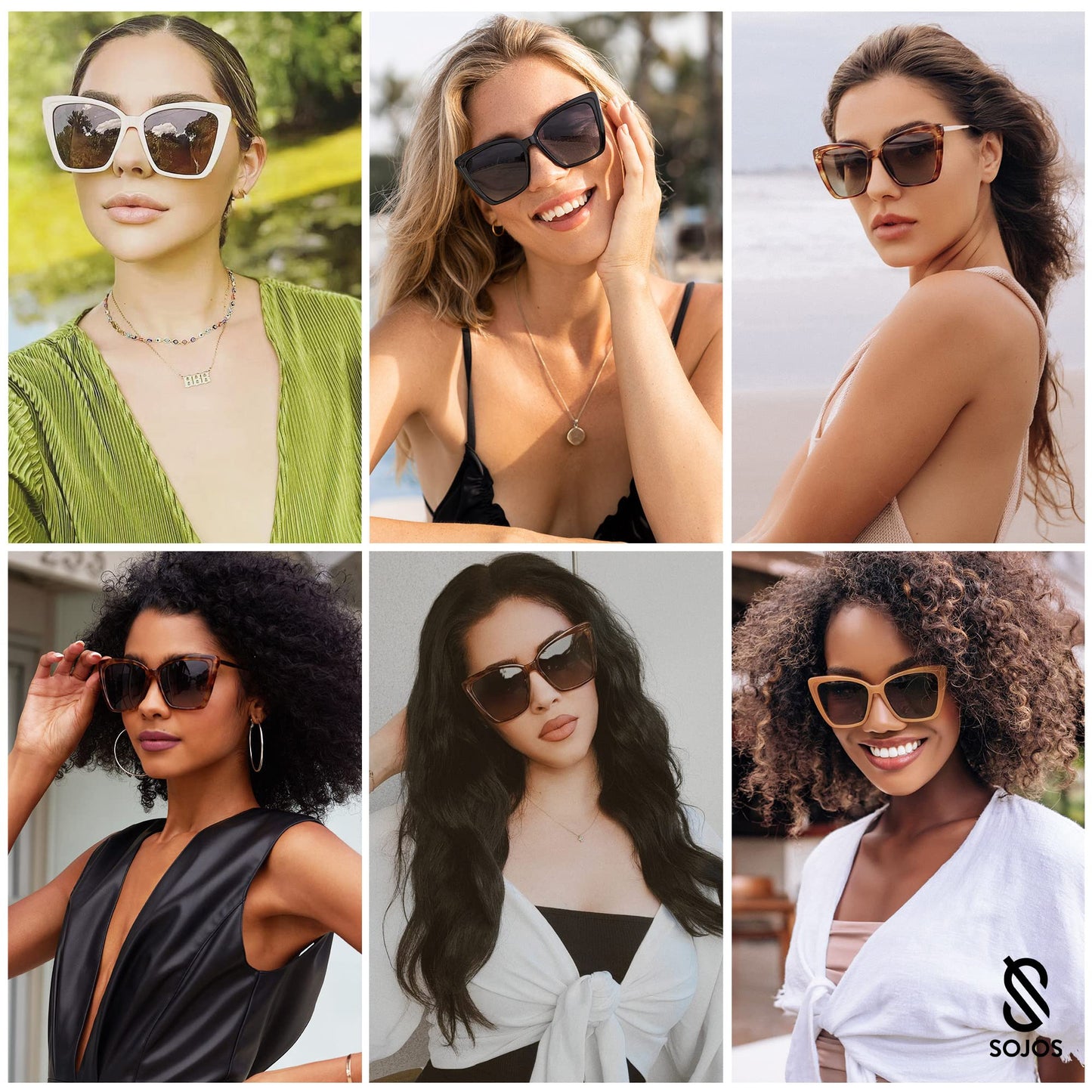 SOJOS Trendy Polarized Sunglasses For Women Retro Womens Oversized Square Cat Eye Sun Glasses UV Protection SJ2206 Black Frame/Grey Grading Lens