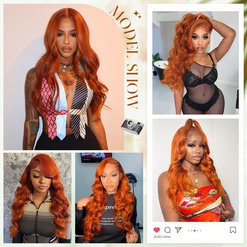 Ginger Lace Front Wig - 13x6 HD Body Wave, Pre Plucked with Baby Hair, 180 Density, Glueless Orange 24 Inch