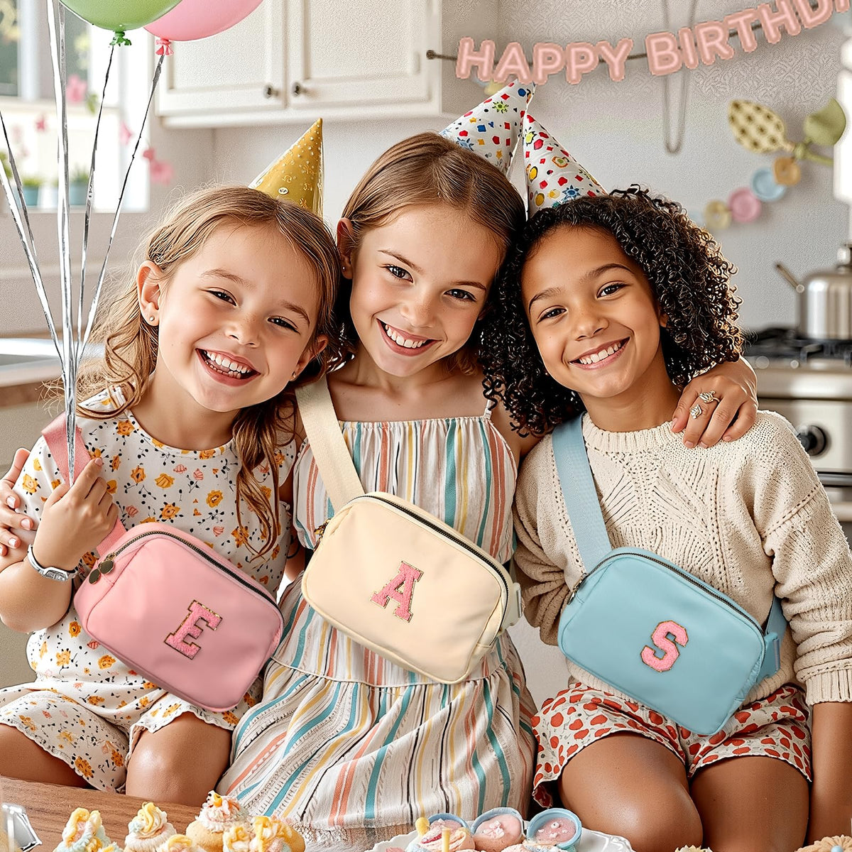 mibasies Initial Fanny Pack for Girls, Birthday Gifts for 4 5 6 7 8 9 10 11 12 13 Teen Girl - Cute Personalized Trend Stuff - Cream A