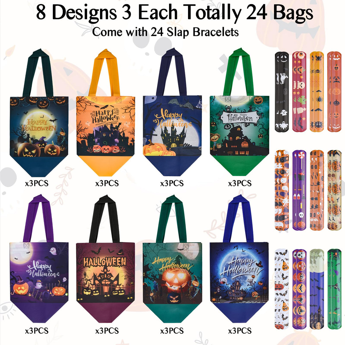 Tedmax 24 Count Halloween Party Favor Bags, Multicolor, Non-Woven, Unisex, Kid, Halloween Theme, 7.9"7.9"5.9"