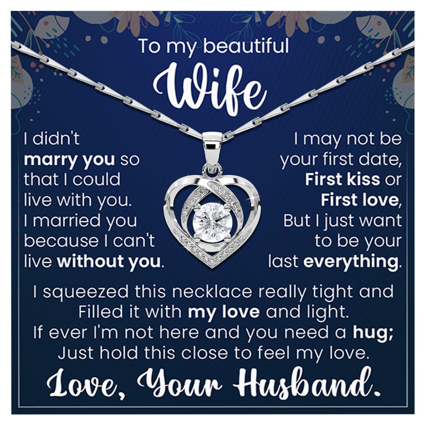 LAZYGIFT To My Beautiful Wife Necklace Mothers Day Present for Her| Soulmate Anniversary or Birthday Jewelry Gift From Husband| Hot Doe White Gold Cz Necklace