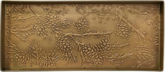 HF by LT Pine Branch Pattern Metal Boot-Tray, 30 x 13 inches, Antique Brass