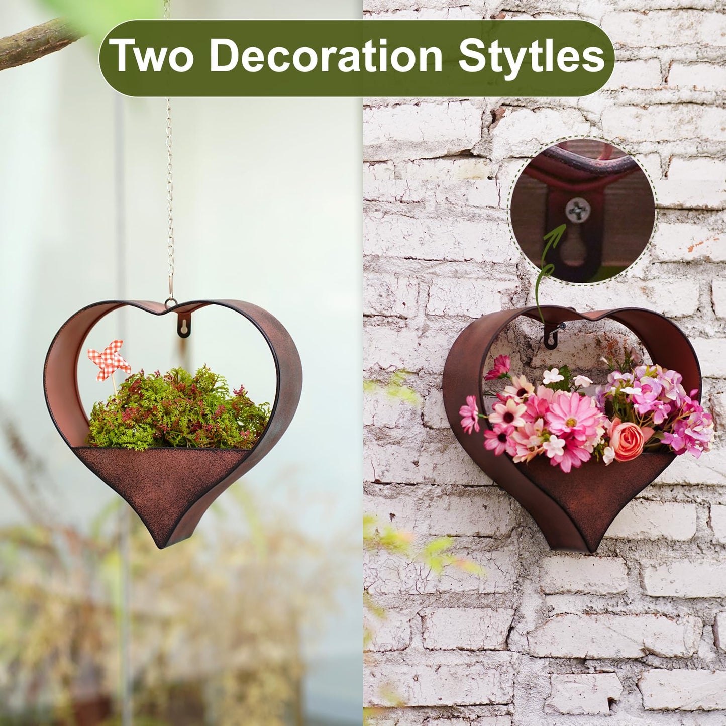 Philodwell Metal Plant Hangers Indoor and Outdoor: Birthday Gifts for Women Mom Wife Father Garden Lovers - Rustic Heart Shape Hanging Planters Perfect for Window Wall Living Room Office Decor