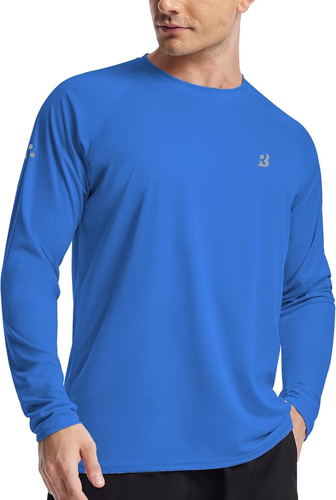 Roadbox Men's UPF 50+ Swim Rash Guard, Long Sleeve UV Sun Protection SPF Water Shirts Quick Dry for Outdoor Fishing Hiking