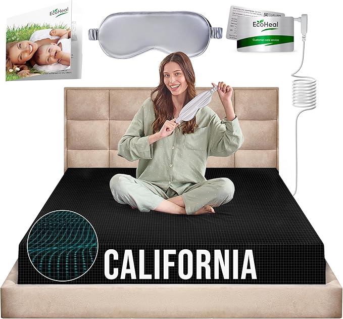 Earth Grounding Sheets California Size with 12% Silver Fiber & 4% Silk & 84% Cotton - Black - SGS Quality Certified Grounded Well Bed Sheet - Conductive Fitted Sheet for Better Sleep