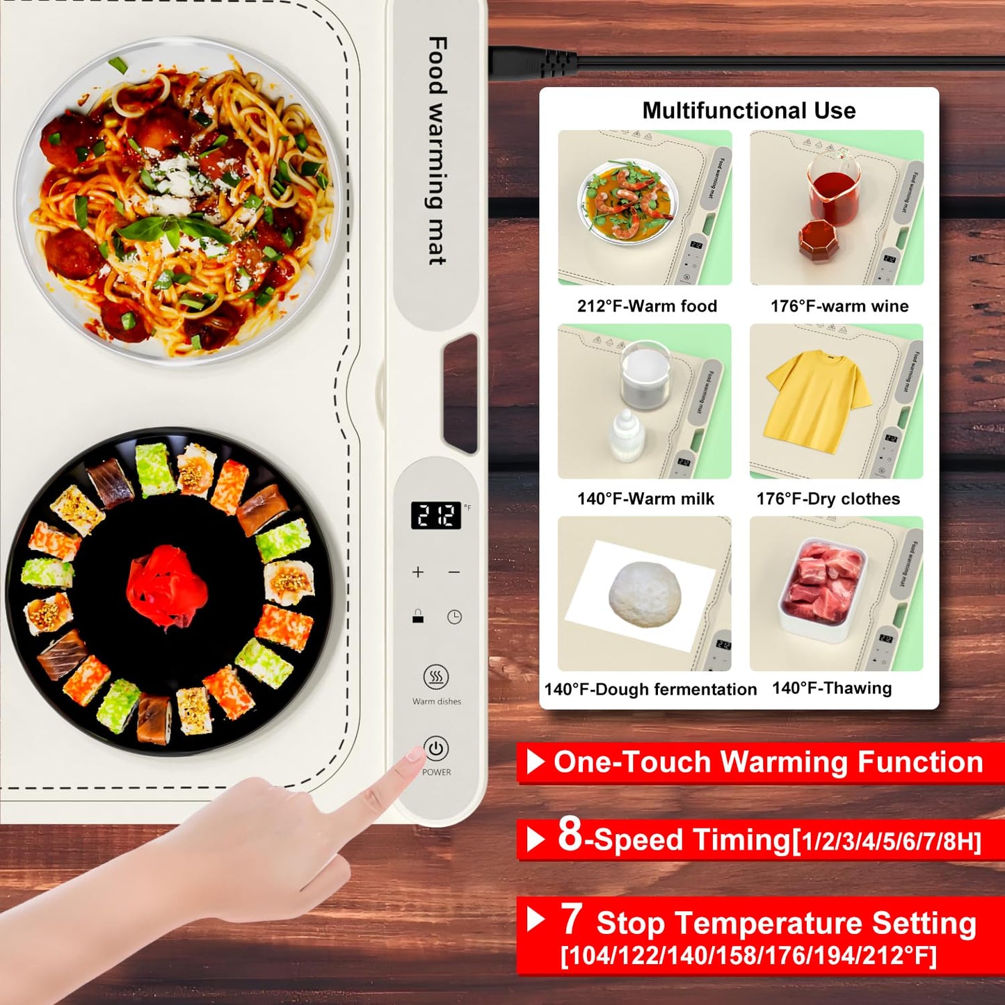 Electric Warming Tray&Food Warming MatFast Full Surface Electric Warming Tray with 7 Temp-Settings & 8H Timer, Portable Roll Up Food Warmer for Gatherings Parties Buffet -Oversized (Beige, 32''X15'')