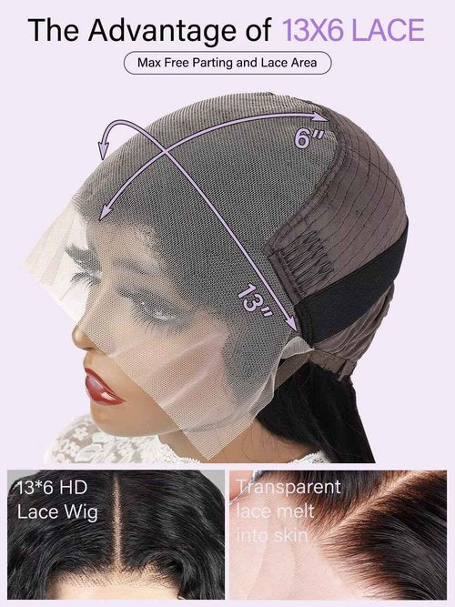 utodoo 20 Inch 13x6 Deep Wave Lace Front Wigs Human Hair Wig for Women 12A 200% Density HD Lace Front Wigs Human Hair Pre Plucked with Baby Hair Natural Black