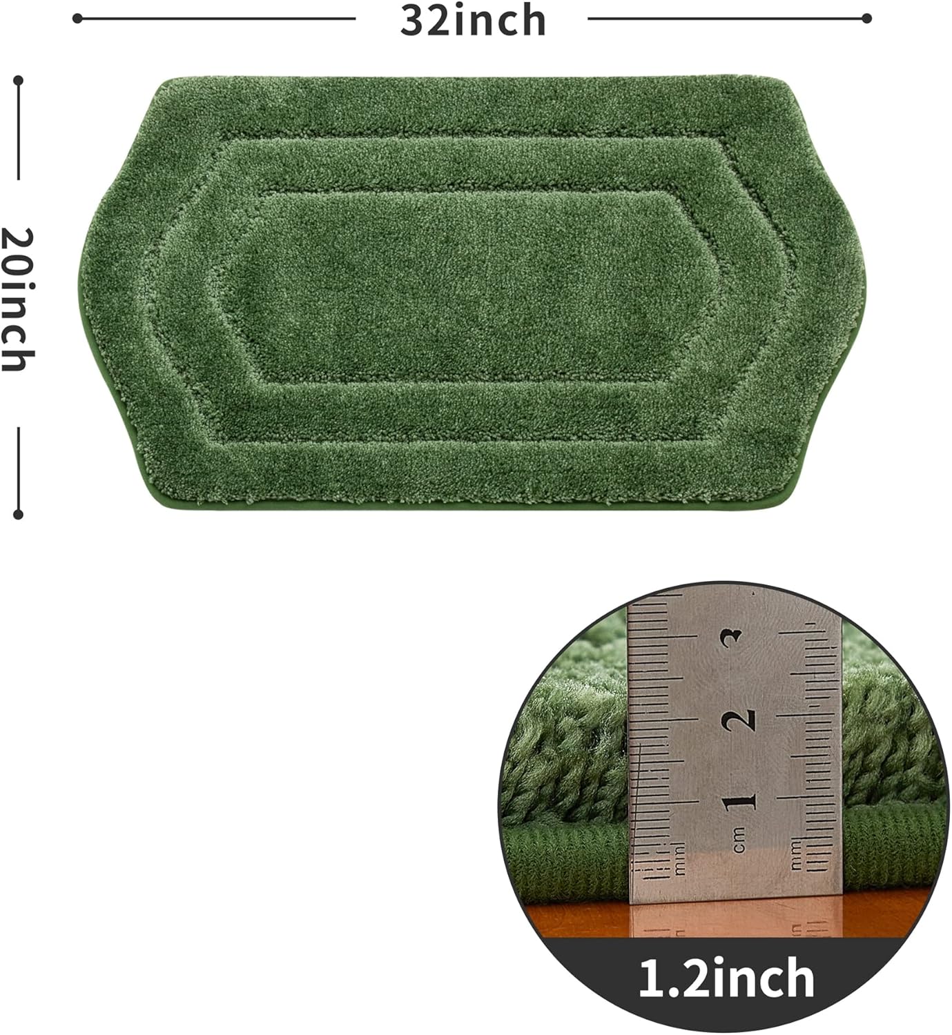 COSY HOMEER Extra Thick Bath Rugs for Bathroom - Anti-Slip Bath Linen Sets Mats Soft Plush 100% Strong Polyester Living Room Bedroom Water Absorbent(Green,20x32 - Inches)