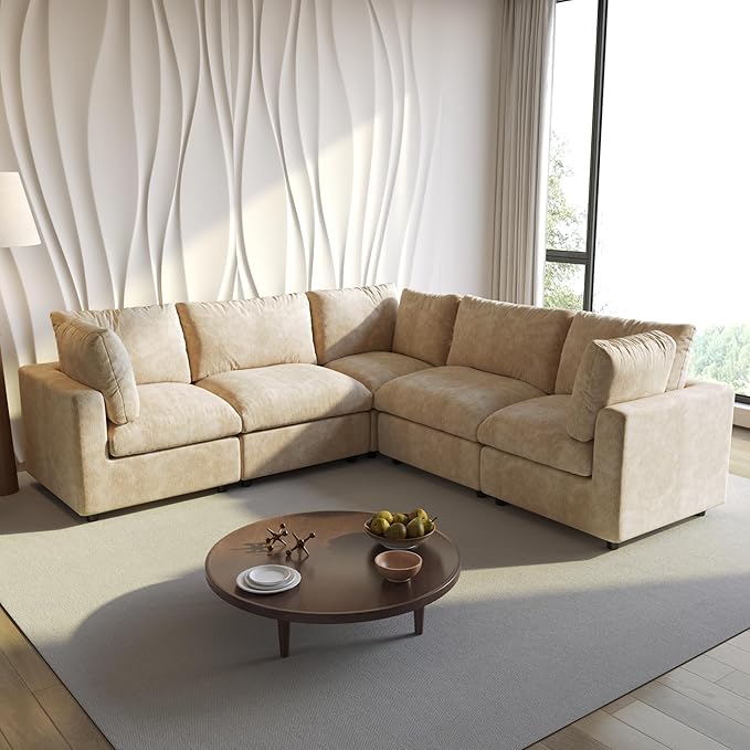 WJShome Cloud Couch Modular Sectional Sofa,100.5" V Shaped Couch, Convertible Wide Seater, 5 Seater for Living Room Set,Covers Washable&Replaceable,Khkai