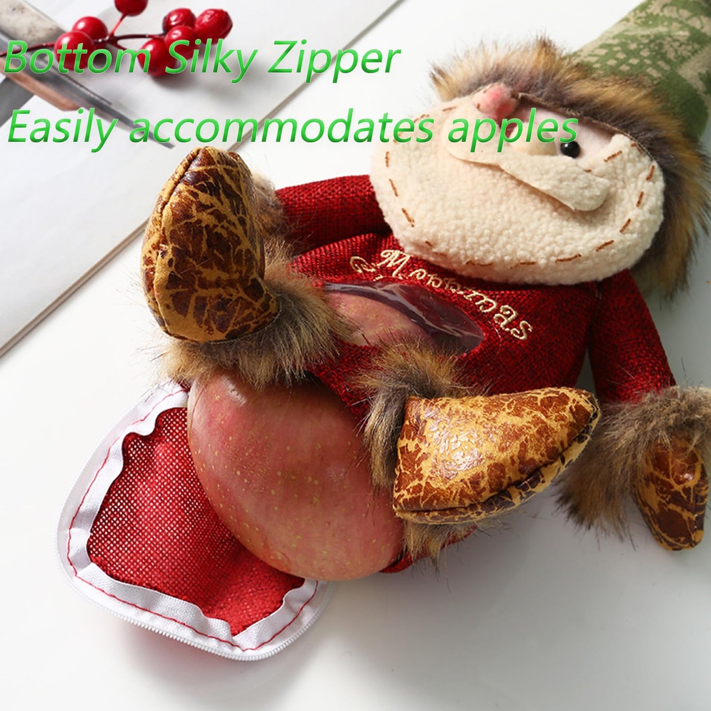 Christmas Gift Bags Zipper Design, 3D Doll Decoration, Flax Fabric Christmas Apple Bags Zipper Reusable, Xmas Candy Apple Bags with Santa Claus, Snowman, Reindeer for Festival Decor (3PCS)