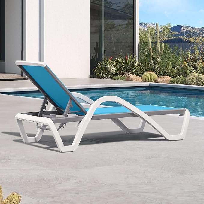 PURPLE LEAF Patio Chaise Lounge Chair with Armrests Outside Aluminum Plastic Stackable Tanning Chairs for Pool Sunbathing Beach Deck Outdoor Lounger, Turquoise Blue