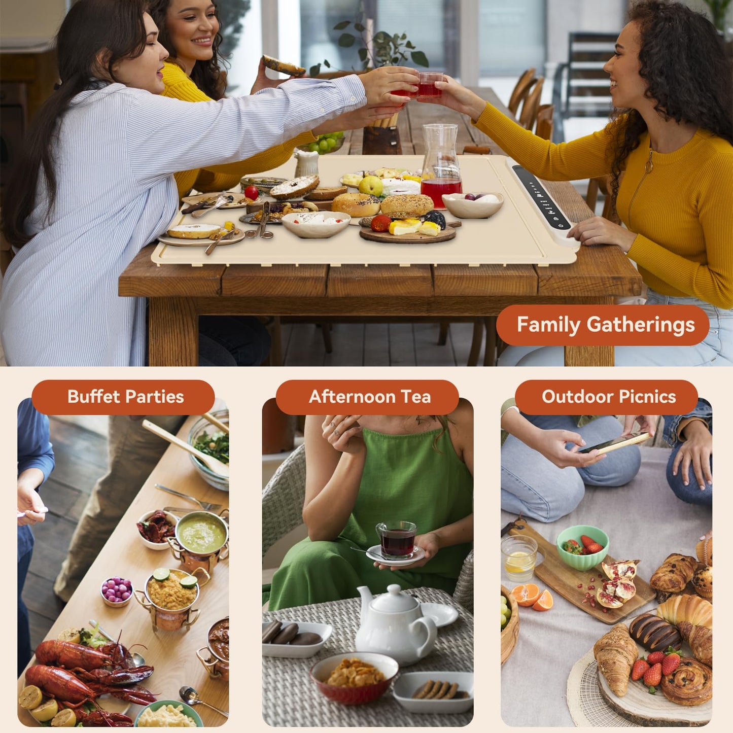 Warming Mat for Food Warmer Pad: 24"X16" Adjustable Foldable Silicone Electric Warming Tray for Buffets Party - Fast Heating Portable Hot Plates for Countertop Kitchen Travel Home Ideas