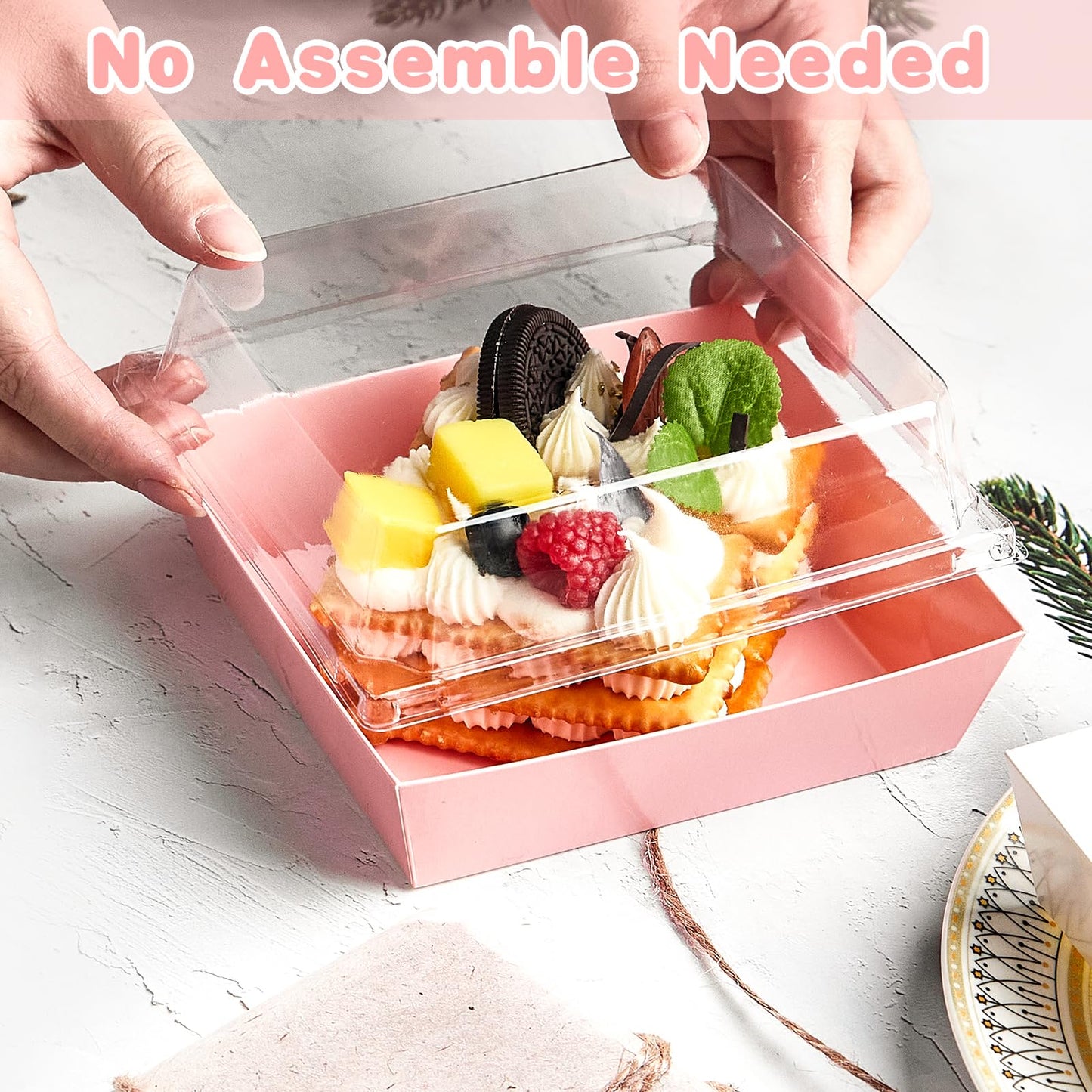 Kucoele 20 Pack Small Charcuterie Boxes with Clear Lids, To Go Paper Dessert Boxes Bakery Boxes, 5 Inches Disposable Food Containers for Cookies, Cupcakes, Slice Cakes, Strawberries (Pink)