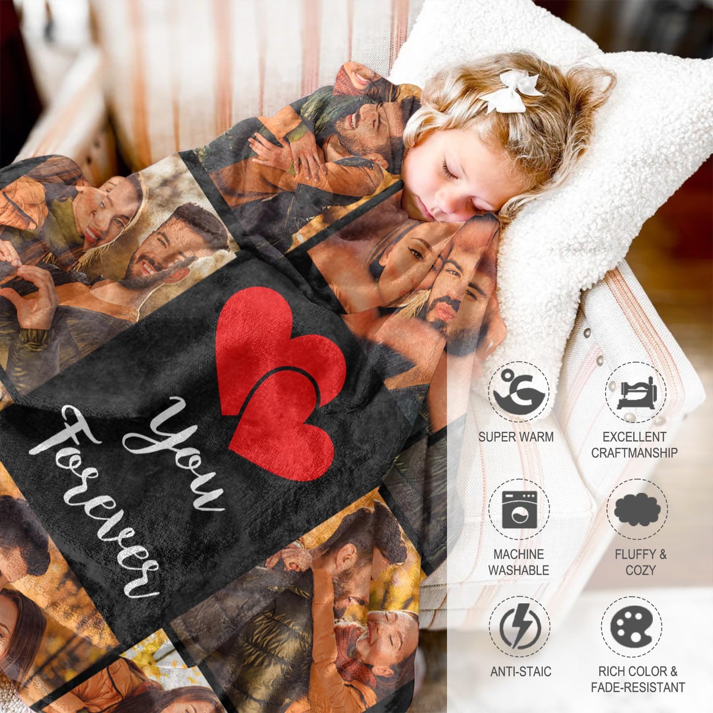 Yoltotude Ships Next Day Custom Blanket with Picture Text Personalized Throw Blanket Photo Collage Blankets Customized Valentines Day Gifts for Couple Girlfriend Boyfriend Her Him Wife Husband