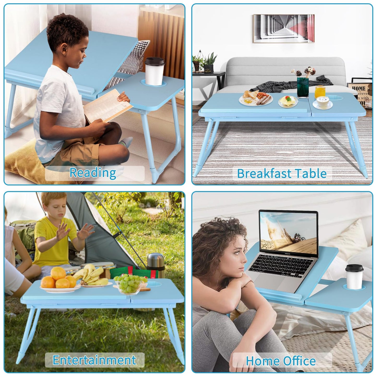 CloudTrip Laptop Desk for Bed or Couch, Lap Desk, Home office Desks, Breakfast Tray Desk, Desk with Cup Holder, Watching Movies in Bed, laptop stand for bed, Lap Desk, Fordable Legs Desk (blue) (Blue)