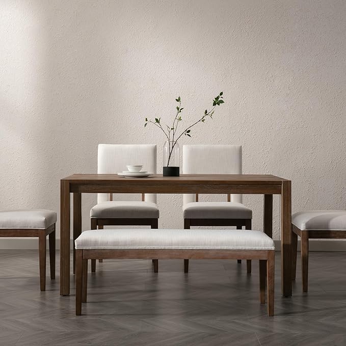 DM Furniture Linen Dining Bench Upholstered Entryway Bench Farmhouse Shoe Bench Seat Ottoman for Hallway Living Room Bedroom End of Bed Dining Room Kitchen, 45.5" Long, Beige