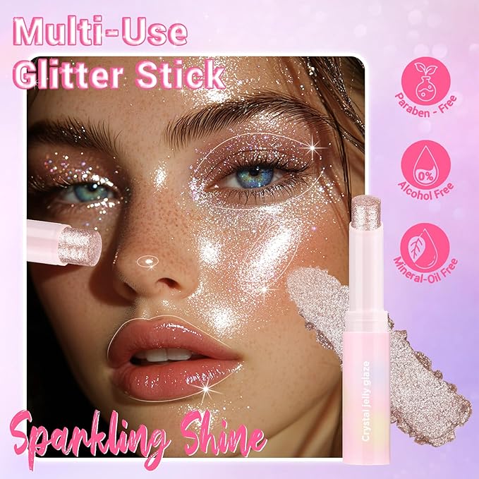 Crystal Hydrating Jelly Stick Eyeshadow Stick, Glitter Makeup Jelly Shimmer Eye Shadow Crayon, Lightweight Eye Brightener Makeup Glitter Eye Shadow (STARLIT SILVER, 03 STARLIT SILVER)
