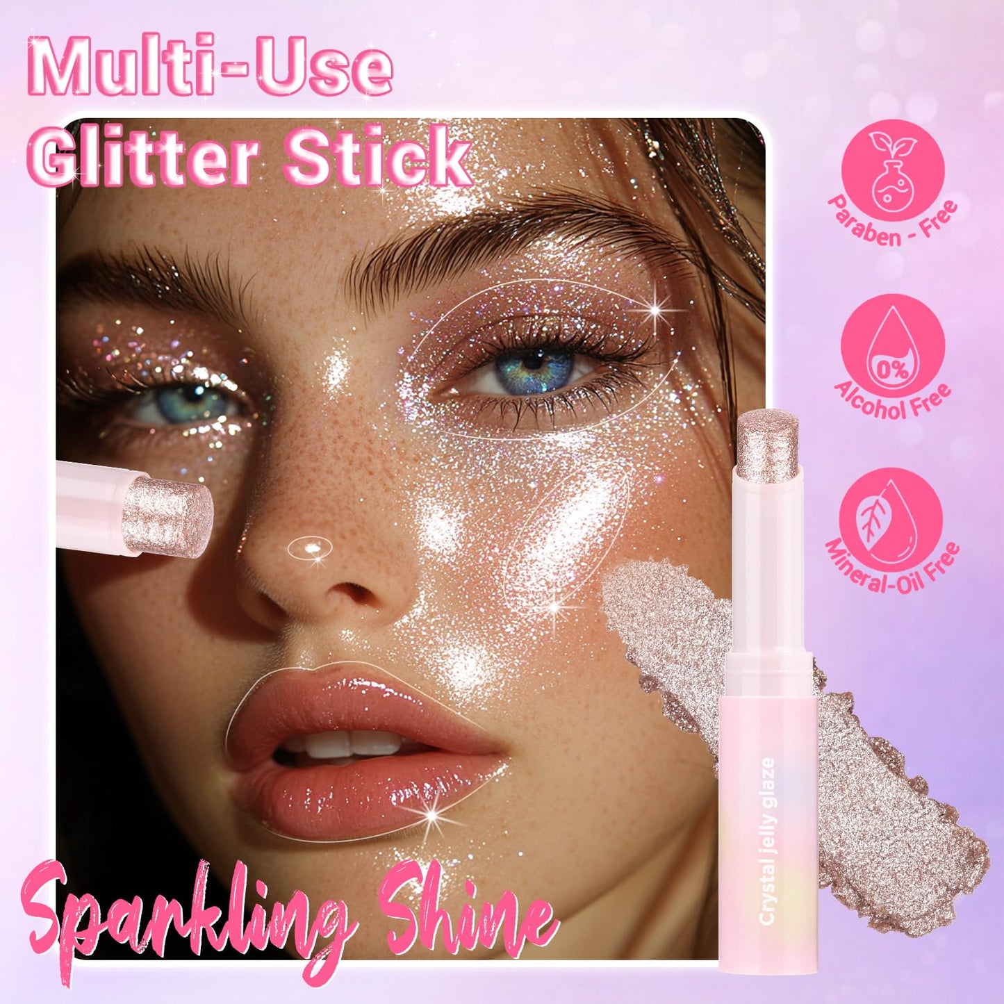 Crystal Hydrating Jelly Stick Eyeshadow Stick, Glitter Makeup Jelly Shimmer Eye Shadow Crayon, Lightweight Eye Brightener Makeup