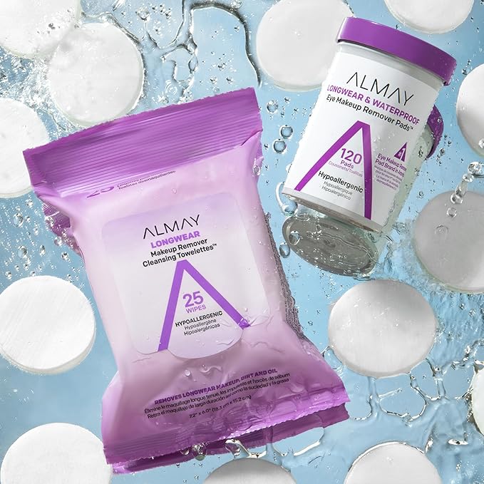 Almay Biodegradable Makeup Remover Pads, Longwear & Waterproof, Hypoallergenic, Fragrance-Free, Dermatologist & Ophthalmologist Tested, 80 Count (Pack of 2)