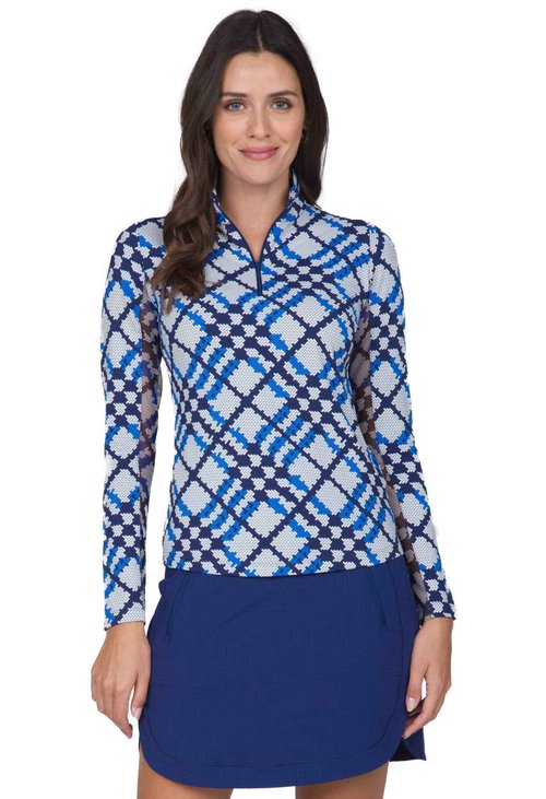 Ibkul Women's Sonika Zip Mock Golf Pullover Blue/Navy 2Xl