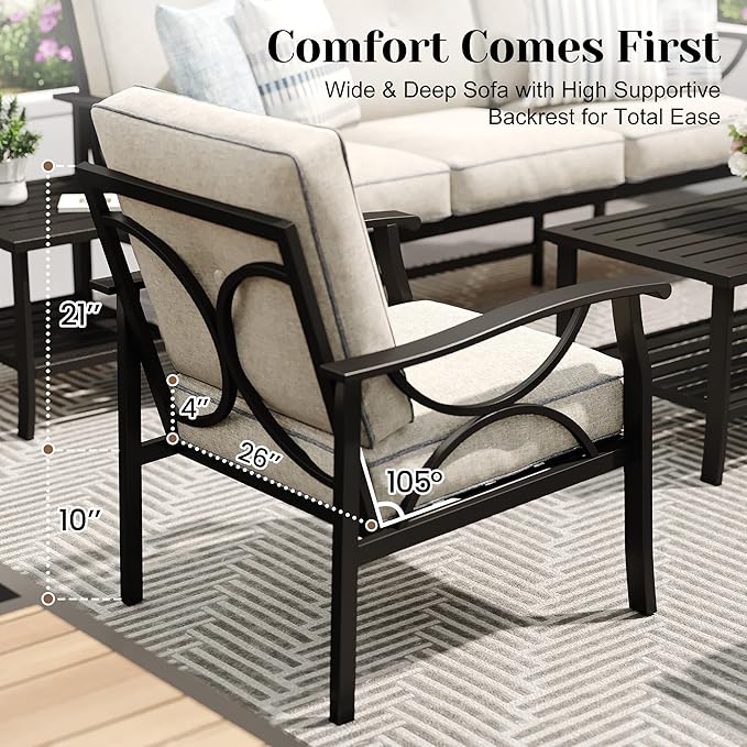 FansaFurn 5-Pieces Outdoor Patio Furniture Set, Outdoor Metal Sectional Furniture with Cushions, Outdoor Conversation Seating Set with Coffee Table for Garden, Balcony, Deck, Backyard, Black