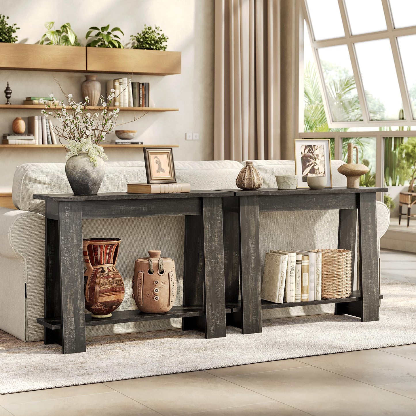 LITTLE TREE 41.3-Inch Console Table, 2-Tier Shelf, Small Sofa Table Behind The Couch, Accent Entryway Table for Living Room, Hallway, Entrance, Black