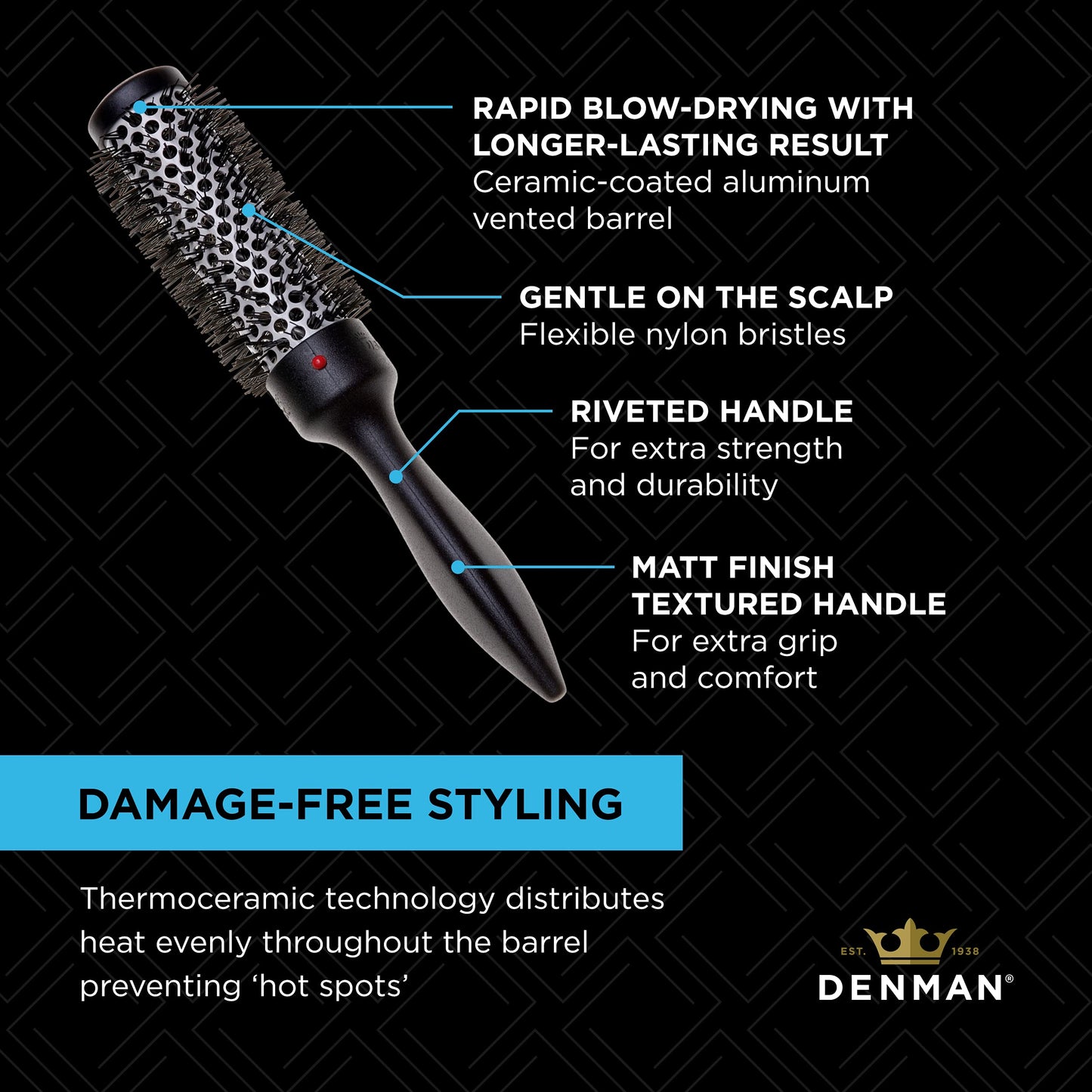 Denman (Small) Thermo Ceramic Hourglass Hot Curl Brush - Hair Curling Brush for Blow-Drying, Straightening, Defined Curls, Volum