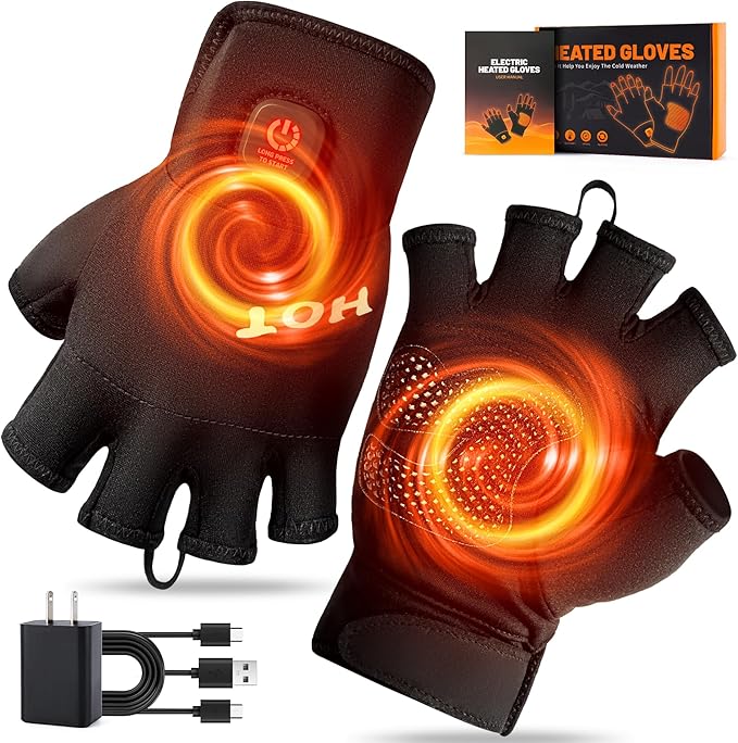 Heated Gloves for Men Women- Rechargeable Electric Full&Half Hands Heated Gloves Outdoor Work Arthritis Pain Relief Hot Compress Hand Warmers for Cycling Skiing Hunting