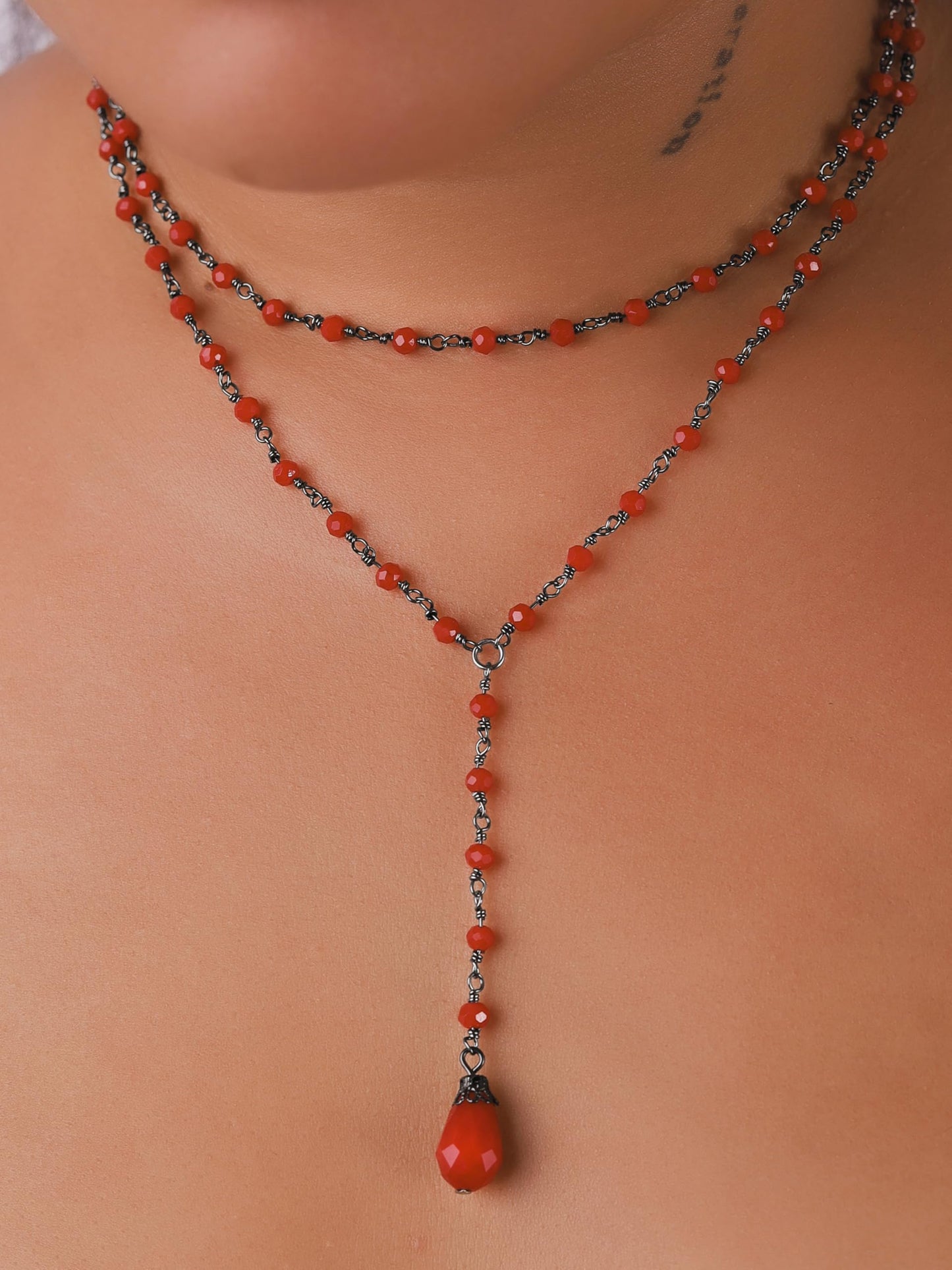 Sacina Gothic Layered Red Choker, Dainty Y Necklace, Bead teardrop Choker, Gothic Goth Necklace, Christmas Jewelry Gift for Women