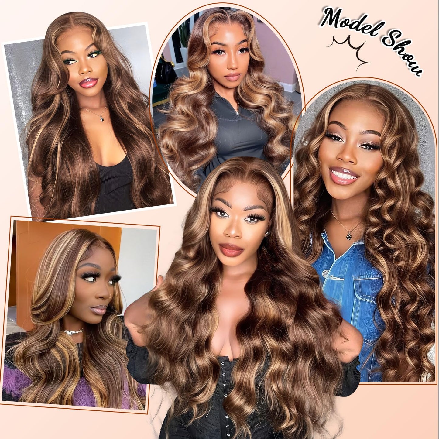 Hepnok Highlight Ombre Lace Front Wig Human Hair Body Wave 13x6 HD Lace Frontal Wigs Human Hair Pre Plucked 200 Density 4/27 Col