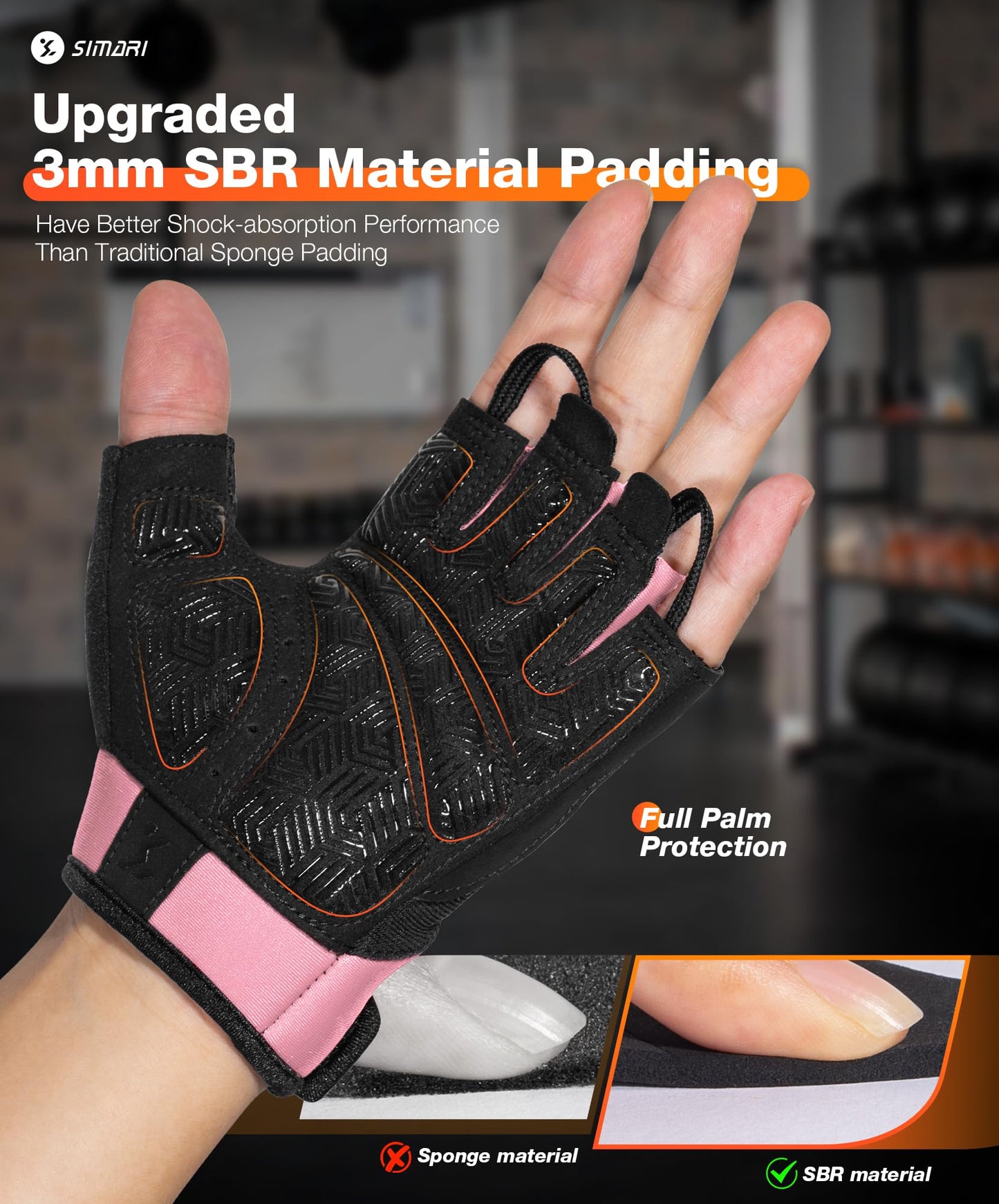SIMARI Breathable Workout Gloves for Men & Women, Weight Lifting Gloves with Padded, Grip, Full Palm Protection, Gift for Gym Exercise, Cycling, Weightlifting Training, Fitness, Pink, Size L
