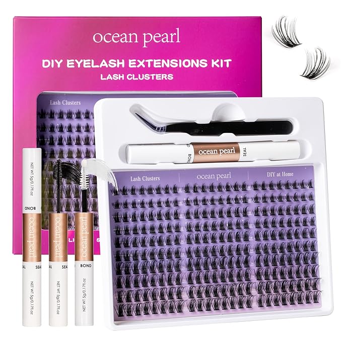 Ocean Pearl Lash Clusters Kit 300pcs,Eyelashes,spike-effect cluster lashes,10-18mm manga/anime-inspired lashes clusters,eyelash clusters,DIY Cluster Eyelash Extensions with lash bond+seal+tweezers-M33