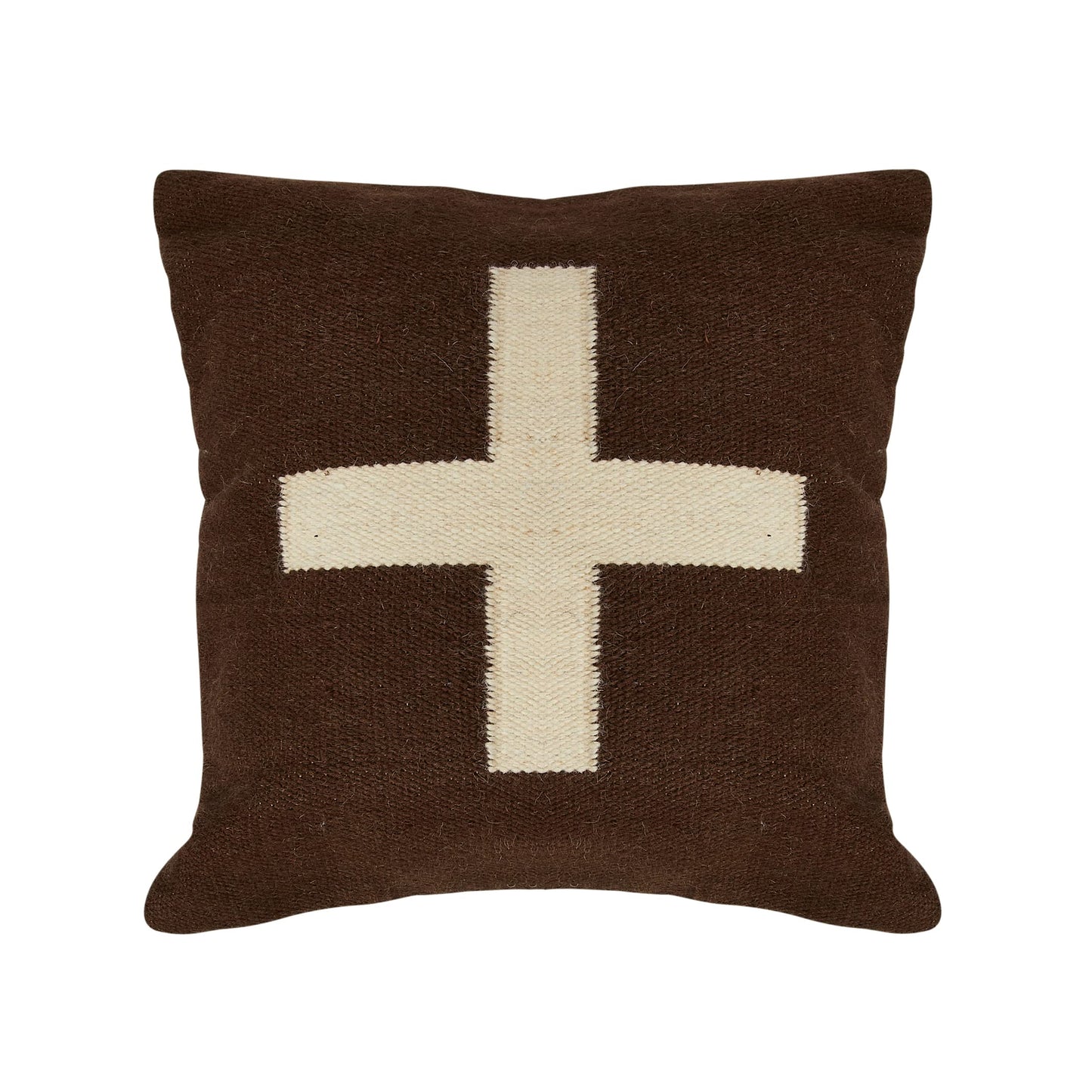 Creative Co-Op Swiss Cross Cotton Wool Throw Natural Pillow, Brown and Cream