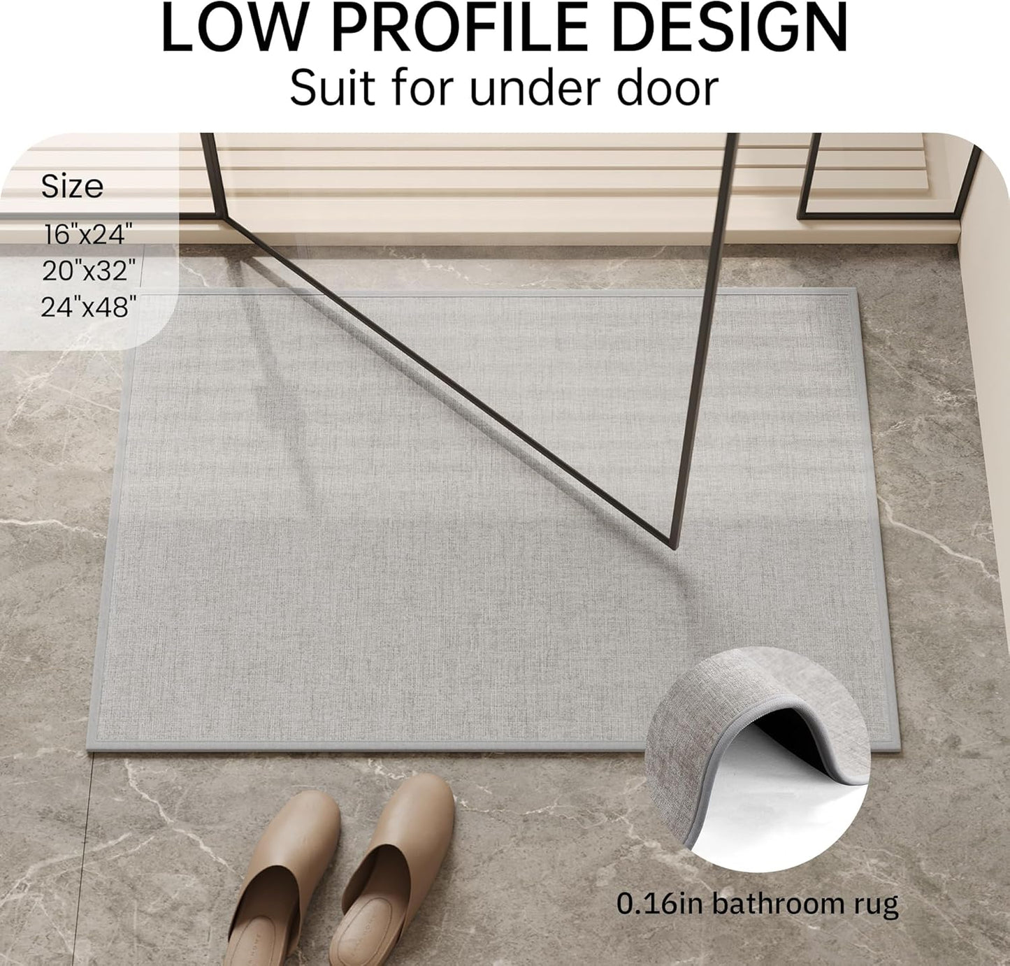 Mecko Bath Mat, Ultra Absorbent Quick Dry Bathroom Floor Mats-Rubber Non-Slip Thin Bathroom Rug Fit Under Door, Cozy Cloth Surface Shower Rug for Bathtub, Sink, Shower Room(Sliver Grey,20"x32")