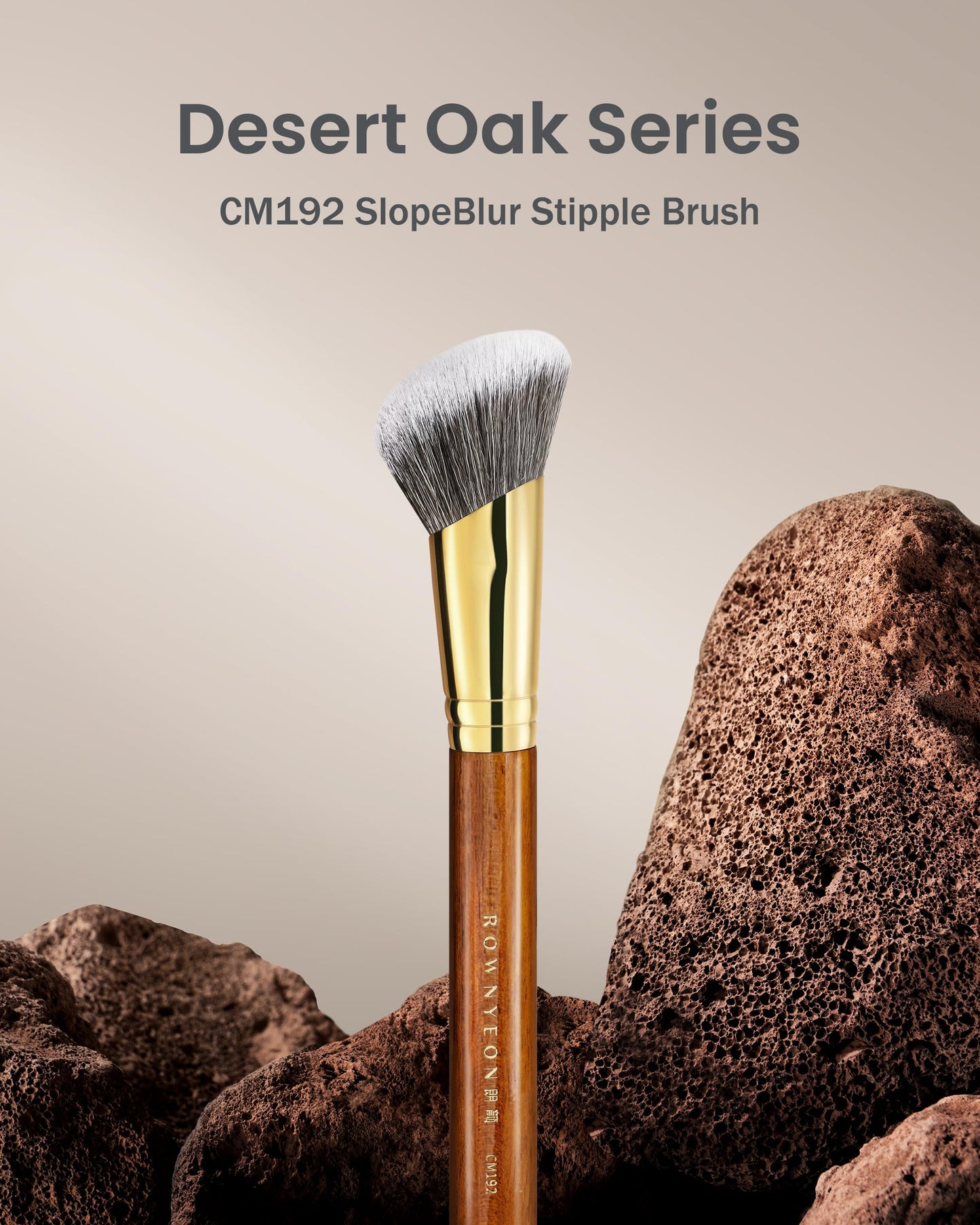 Desert Oak Series SlopeBlur Stipple Brush - Angled Nylon Bristles for Seamless Cream/Liquid/Powder Blending, Contour & Blush App