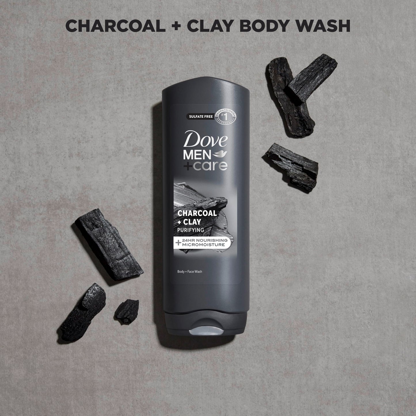 DOVE MEN + CARE Body and Face Wash 4 Count Purifying Charcoal + Clay Body Wash for Men with 24-Hour Nourishing Micromoisture Tec