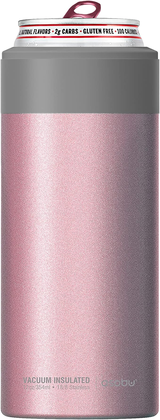 asobu Frosty Slim Can Cooler for Hard Selzer, Beer Cans or Any Standard 12 Ounce Skinny Can (Marshmellow Pink)