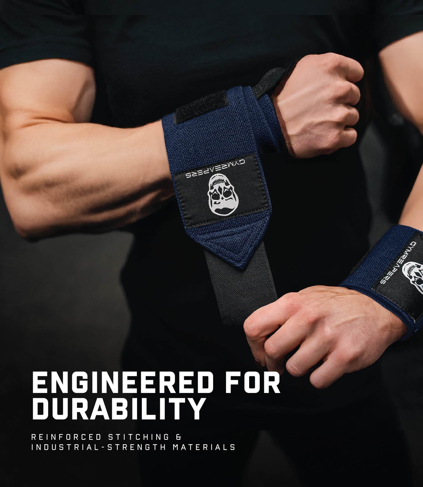 Gymreapers Weightlifting Wrist Wraps (Competition Grade) 18" Professional Quality Wrist Support with Heavy Duty Thumb Loop - Best Wrap for Powerlifting, Strength Training, Bodybuilding(Navy,18")