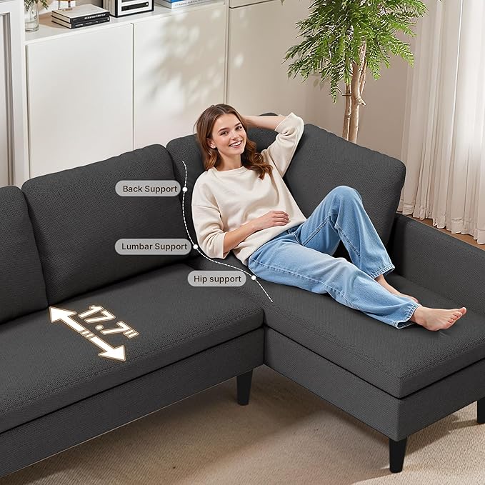 Gizoon 104''in 4 seat Sectional Sofa, Freely Configurable Sectional Couch, Convertible Modular Sofa, with Deeper Seat, Comfortable Fabric, Removable Armrest, for Living Room, Dark Grey