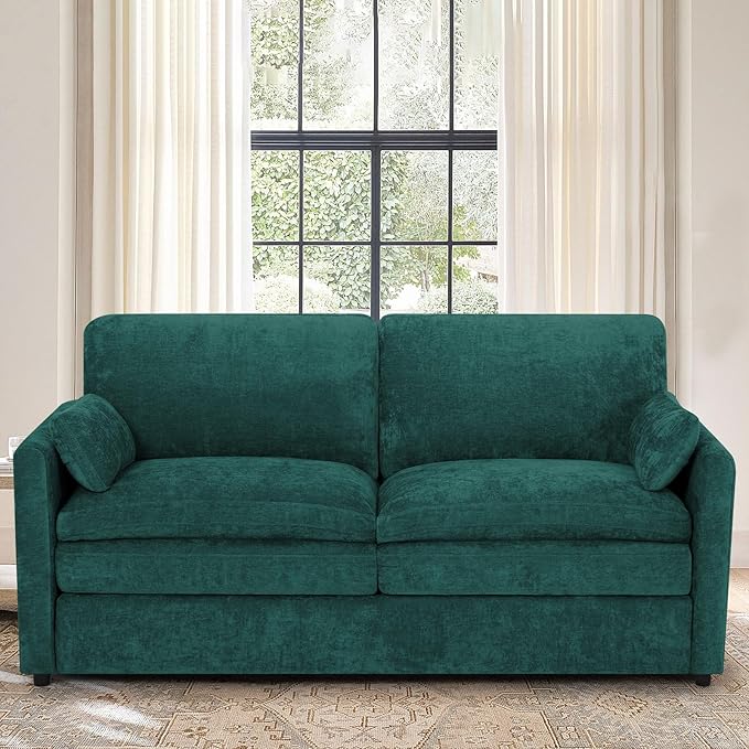 ACMEASE 69” Chenille Loveseat Sofa w/Arm Pillows, Upholstered 2-Seater Sofa w/Comfortable Back Cushions, Modern 2 Seats Couch w/High-Density Foam for Living Room, Apartment, Office, Teal