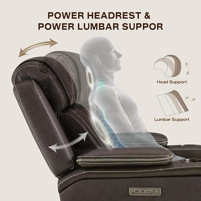 Watson & Whitely Electric Recliner Chairs for Adults, Oversized Genuine Leather Recliner, Super Zero Gravity Reclining Chair W Triple-Motor Adjustable Headrest & Lumbar Support, Dark Brown