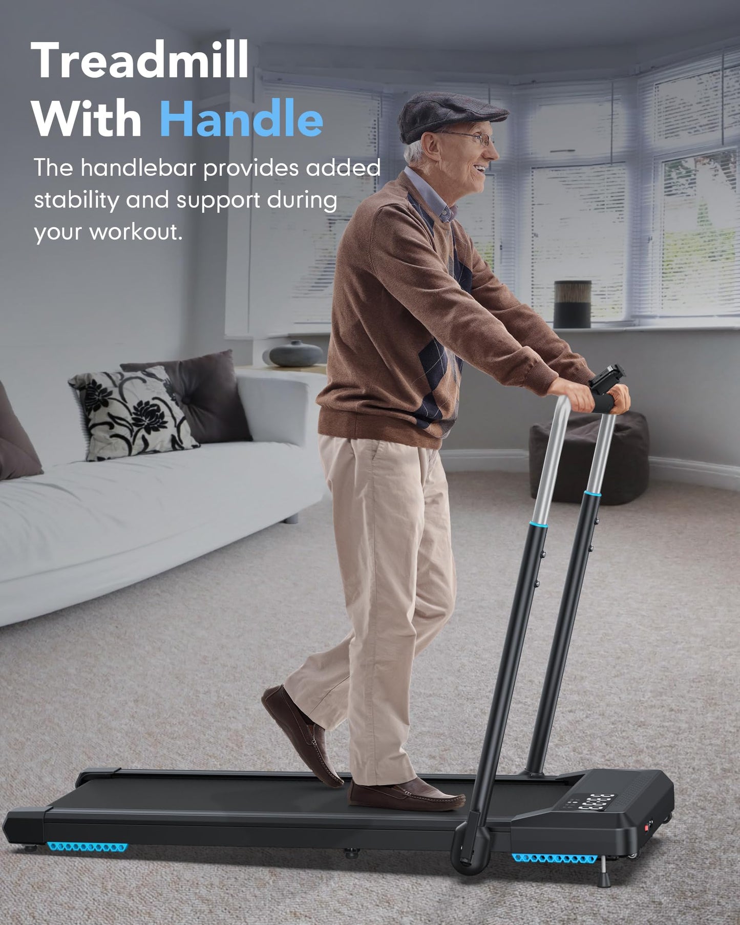 WELLFIT Folding Treadmills with 10% Incline, Under Desk Walking Pad 360+ LBS Weight Capacity, Treadmill for Home Office with Handle Bar, 3 in 1 Smart Treadmill Work with ZWIFT KINOMAP No Assembly