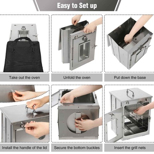 REDCAMP 16" H Foldable Camping Oven with Storage Handbag,Stainless Steel Portable Camping Stove for Baking Cinnamon Rolls, Breads and Muffins with Wood Burning Fire,Propane Stoves,Campers,Baking BBQ