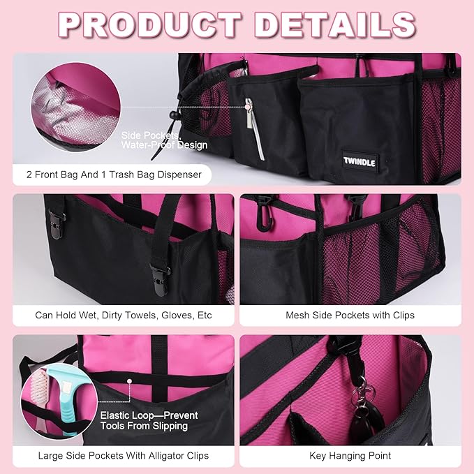 Extra-Large Cleaning Caddy With Detachable Divider And Support Board, Large Cleaning Supply Caddy With Adjustable Shoulder Strap & Waist Belt For Cleaners,Housekeepers