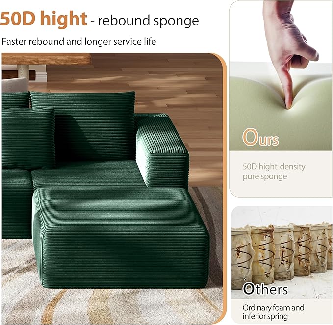 Fancyfire 134.6" Cloud Modular Sectional Couch with Chaise and Pillows,Ultimate Comfort U-Shaped Deep Seat Sofa,Boneless Couch Upholstered 3-Seater Sofas for Living Room, No Assembly Required(Green)